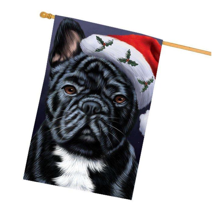 Christmas French Bulldogs Dog Holiday Portrait with Santa Hat House Flag