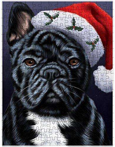 Christmas French Bulldogs Dog Holiday Portrait with Santa Hat Puzzle with Photo Tin