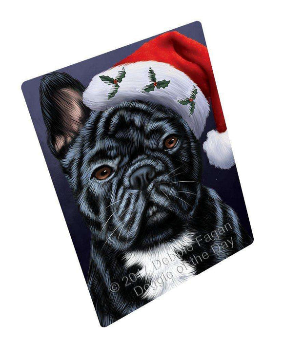 Christmas French Bulldogs Dog Holiday Portrait with Santa Hat Tempered Cutting Board