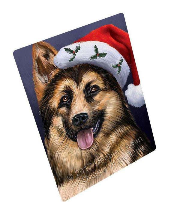 Christmas German Shepherd Dog Holiday Portrait with Santa Hat Art Portrait Print Woven Throw Sherpa Plush Fleece Blanket