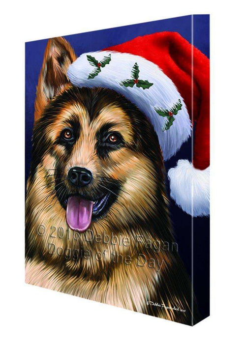 Christmas German Shepherd Dog Holiday Portrait with Santa Hat Canvas Wall Art D015