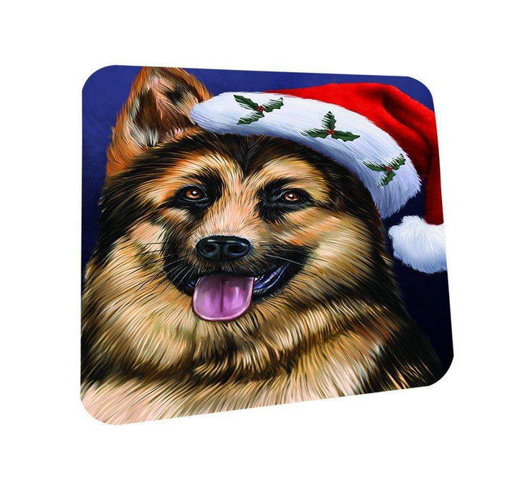 Christmas German Shepherd Dog Holiday Portrait with Santa Hat Coasters Set of 4