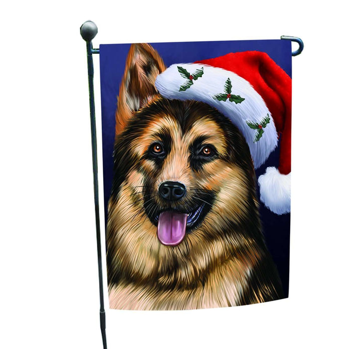 Christmas German Shepherd Dog Holiday Portrait with Santa Hat Garden Flag