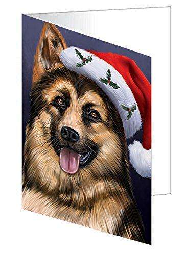 Christmas German Shepherd Dog Holiday Portrait with Santa Hat Handmade Artwork Assorted Pets Greeting Cards and Note Cards with Envelopes for All Occasions and Holiday Seasons