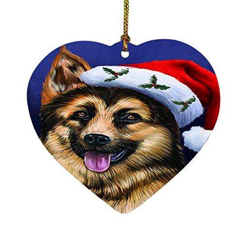 Christmas German Shepherd Dog Holiday Portrait with Santa Hat Heart Ornament D029