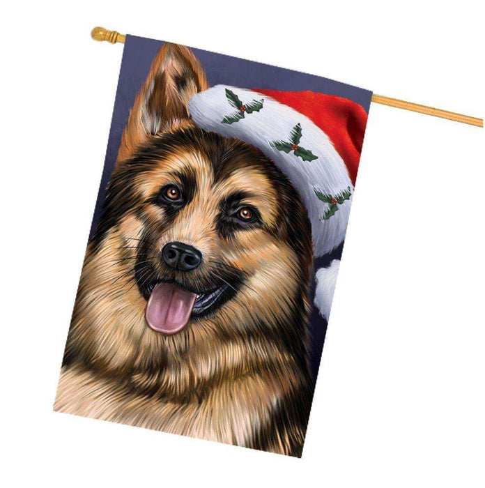 Christmas German Shepherd Dog Holiday Portrait with Santa Hat House Flag