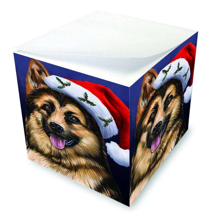 Christmas German Shepherd Dog Holiday Portrait with Santa Hat Note Cube D025