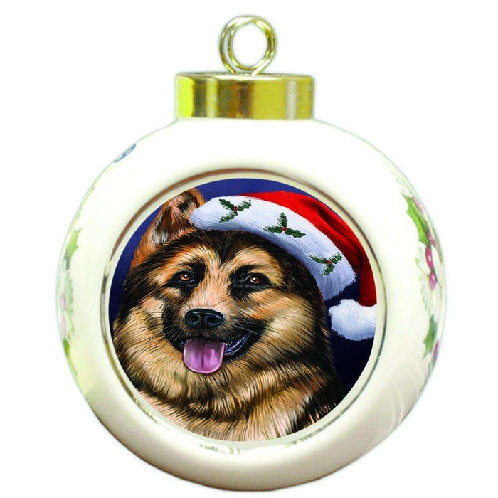 Christmas German Shepherd Dog Holiday Portrait with Santa Hat Round Ball Ornament D029