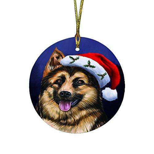 Christmas German Shepherd Dog Holiday Portrait with Santa Hat Round Ornament D029