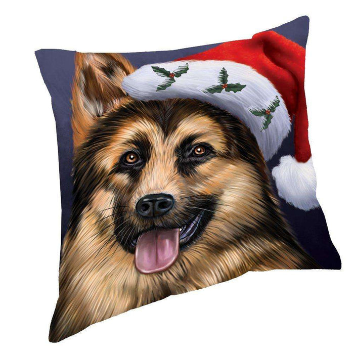 Christmas German Shepherd Dog Holiday Portrait with Santa Hat Throw Pillow
