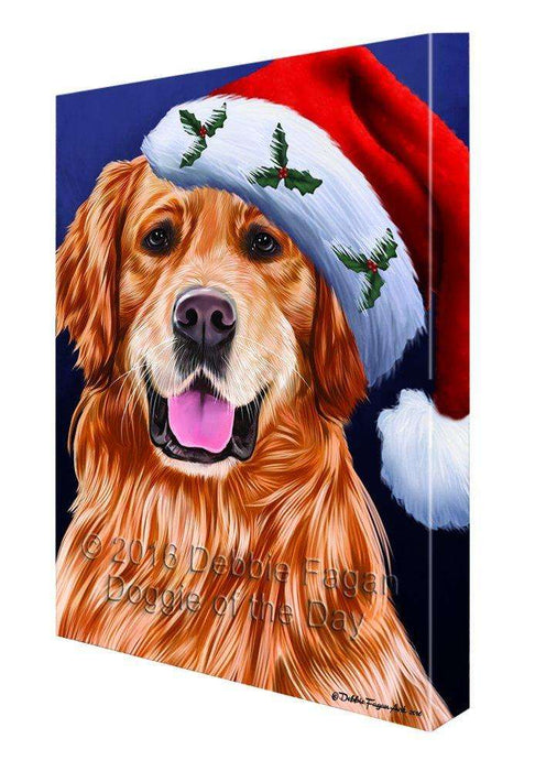 Christmas Golden Retrievers Dog Holiday Portrait with Santa Hat Canvas Wall Art D016