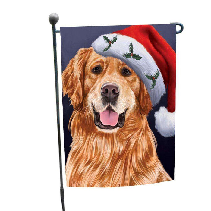 Christmas Golden Retrievers Dog Holiday Portrait with Santa Hat Garden Flag