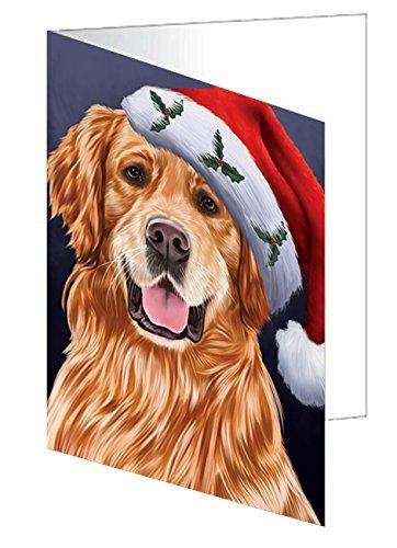 Christmas Golden Retrievers Dog Holiday Portrait with Santa Hat Handmade Artwork Assorted Pets Greeting Cards and Note Cards with Envelopes for All Occasions and Holiday Seasons