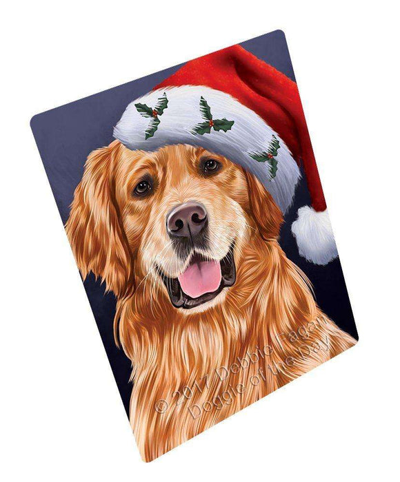 Christmas Golden Retrievers Dog Holiday Portrait with Santa Hat Tempered Cutting Board