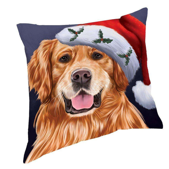 Christmas Golden Retrievers Dog Holiday Portrait with Santa Hat Throw Pillow