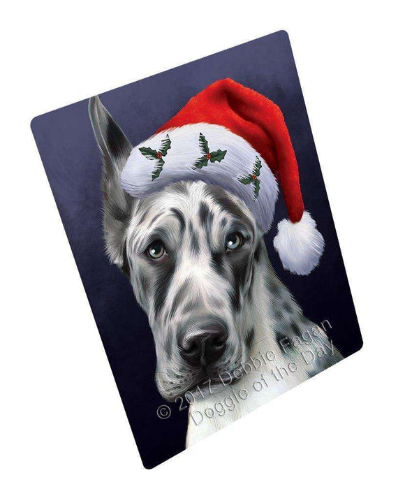 Christmas Great Dane Dog Holiday Portrait with Santa Hat Art Portrait Print Woven Throw Sherpa Plush Fleece Blanket