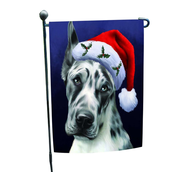 Christmas Great Dane Dog Holiday Portrait with Santa Hat Garden Flag