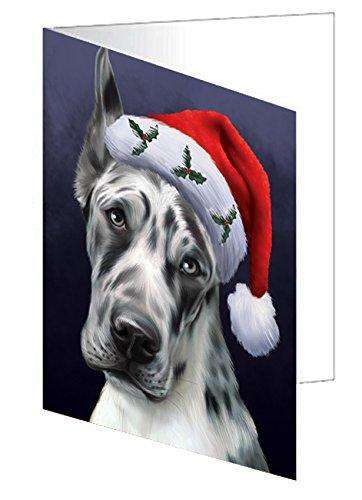 Christmas Great Dane Dog Holiday Portrait with Santa Hat Handmade Artwork Assorted Pets Greeting Cards and Note Cards with Envelopes for All Occasions and Holiday Seasons