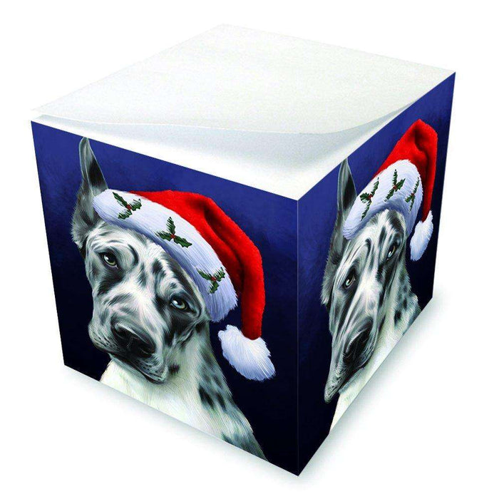 Christmas Great Dane Dog Holiday Portrait with Santa Hat Note Cube D027
