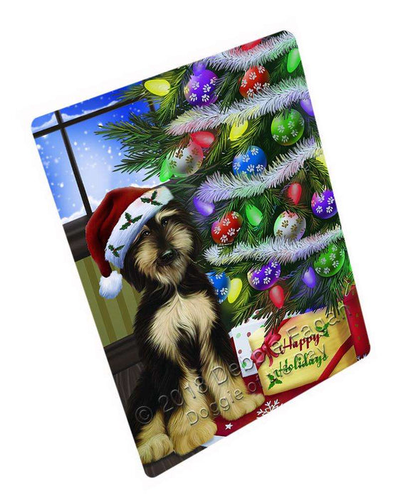 Christmas Happy Holidays Afghan Hound Dog with Tree and Presents Blanket BLNKT98202