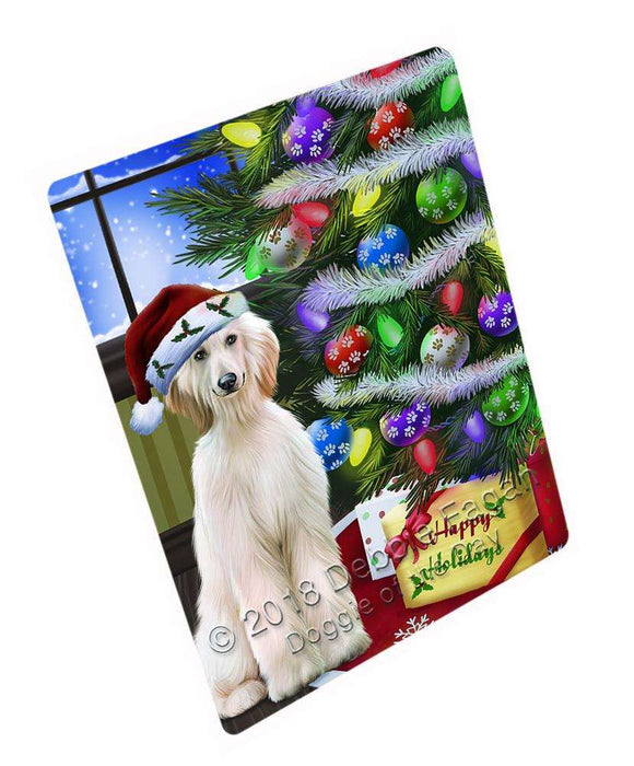 Christmas Happy Holidays Afghan Hound Dog with Tree and Presents Blanket BLNKT98211