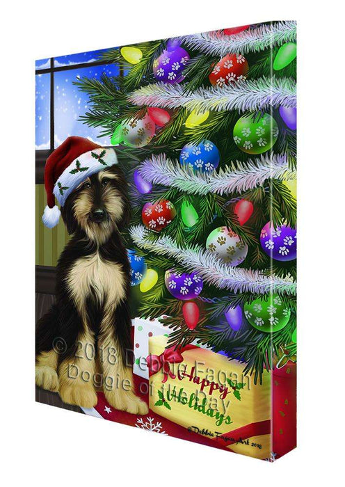 Christmas Happy Holidays Afghan Hound Dog with Tree and Presents Canvas Print Wall Art Décor CVS98711