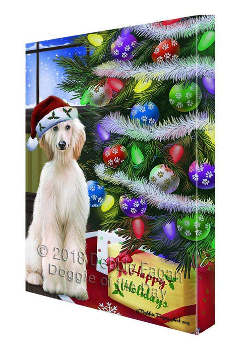 Christmas Happy Holidays Afghan Hound Dog with Tree and Presents Canvas Print Wall Art Décor CVS98720