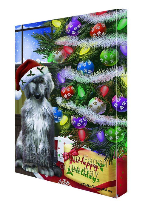Christmas Happy Holidays Afghan Hound Dog with Tree and Presents Canvas Print Wall Art Décor CVS98729