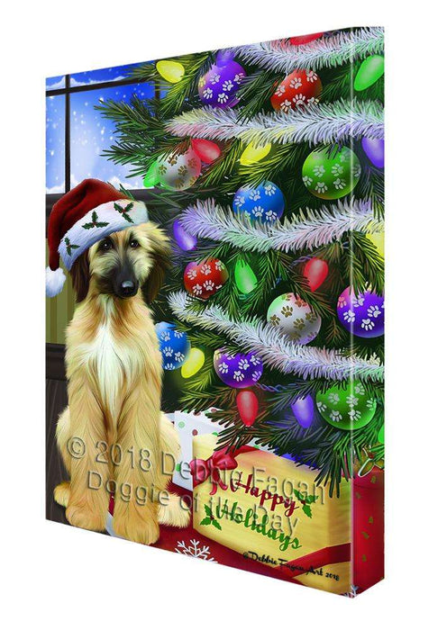 Christmas Happy Holidays Afghan Hound Dog with Tree and Presents Canvas Print Wall Art Décor CVS98738