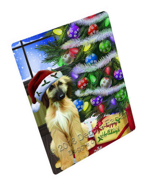 Christmas Happy Holidays Afghan Hound Dog with Tree and Presents Cutting Board C64740