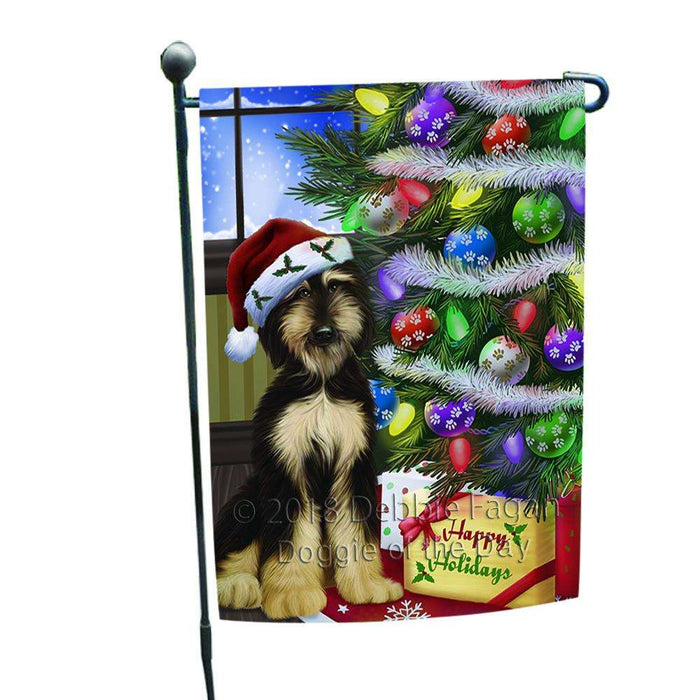 Christmas Happy Holidays Afghan Hound Dog with Tree and Presents Garden Flag GFLG53491