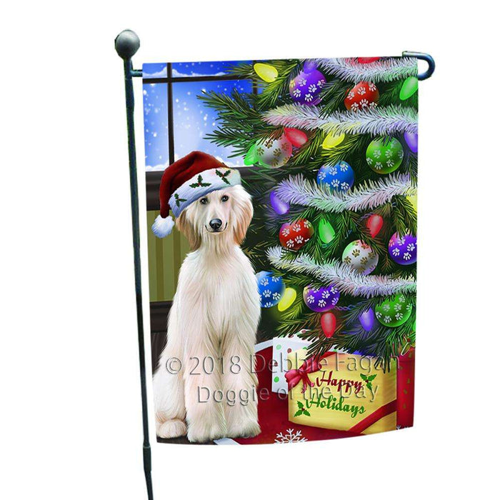 Christmas Happy Holidays Afghan Hound Dog with Tree and Presents Garden Flag GFLG53492