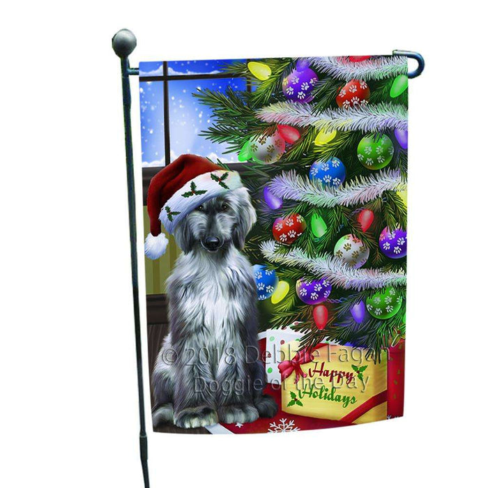 Christmas Happy Holidays Afghan Hound Dog with Tree and Presents Garden Flag GFLG53493