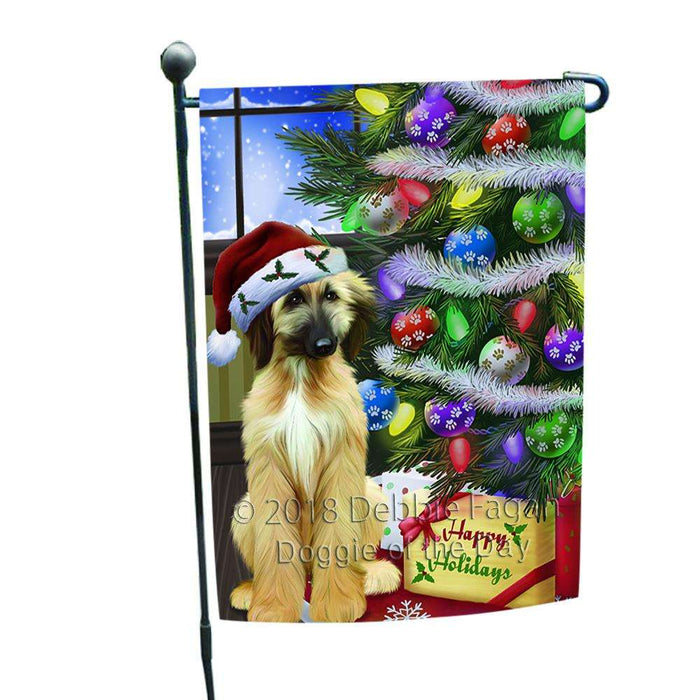 Christmas Happy Holidays Afghan Hound Dog with Tree and Presents Garden Flag GFLG53494