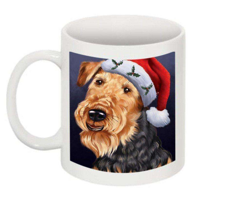 Christmas Happy Holidays Airedale Dog Wearing Santa Hat Mug CMG0015
