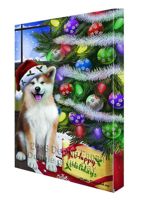 Christmas Happy Holidays Akita Dog with Tree and Presents Canvas Print Wall Art Décor CVS98747