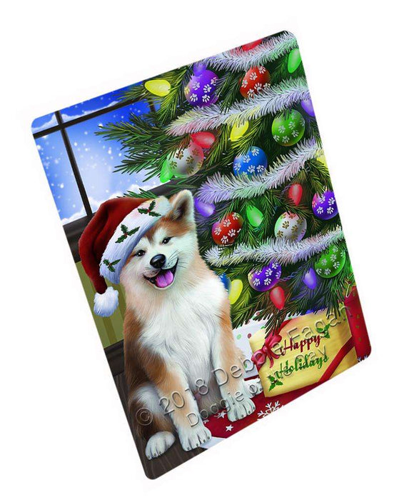 Christmas Happy Holidays Akita Dog with Tree and Presents Cutting Board C64743