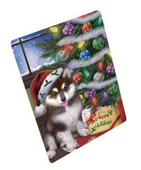 Christmas Happy Holidays Alaskan Malamute Dog with Tree and Presents Blanket BLNKT101523
