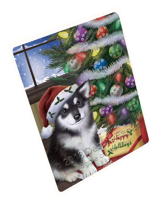 Christmas Happy Holidays Alaskan Malamute Dog with Tree and Presents Blanket BLNKT101532