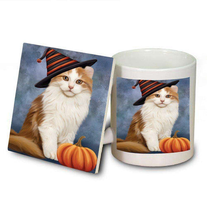 Christmas Happy Holidays American Curl Cat Wearing Witch Hat Mug and Coaster Set MUC0037