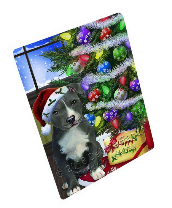 Christmas Happy Holidays American Staffordshire Terrier Dog with Tree and Presents Blanket BLNKT98274