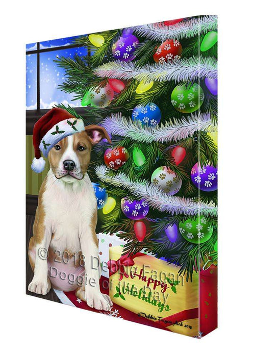 Christmas Happy Holidays American Staffordshire Terrier Dog with Tree and Presents Canvas Print Wall Art Décor CVS98756