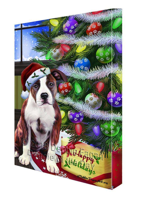 Christmas Happy Holidays American Staffordshire Terrier Dog with Tree and Presents Canvas Print Wall Art Décor CVS98774