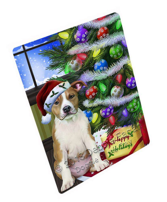 Christmas Happy Holidays American Staffordshire Terrier Dog with Tree and Presents Cutting Board C64746