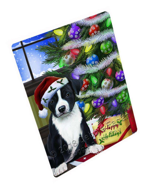 Christmas Happy Holidays American Staffordshire Terrier Dog with Tree and Presents Large Refrigerator / Dishwasher Magnet RMAG81492