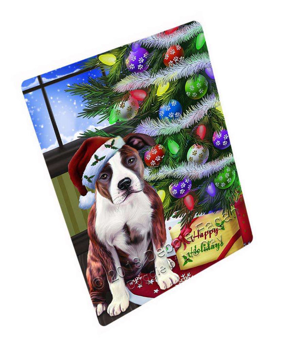 Christmas Happy Holidays American Staffordshire Terrier Dog with Tree and Presents Large Refrigerator / Dishwasher Magnet RMAG81498