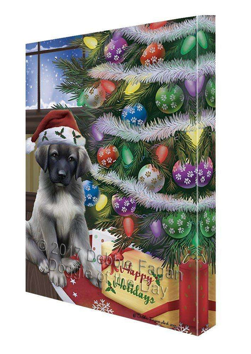 Christmas Happy Holidays Anatolian Shepherds Dog with Tree and Presents Canvas Wall Art