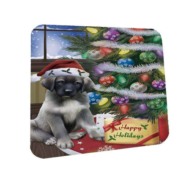 Christmas Happy Holidays Anatolian Shepherds Dog with Tree and Presents Coasters Set of 4