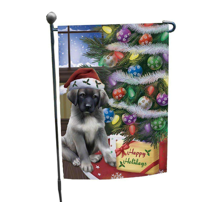 Christmas Happy Holidays Anatolian Shepherds Dog with Tree and Presents Garden Flag