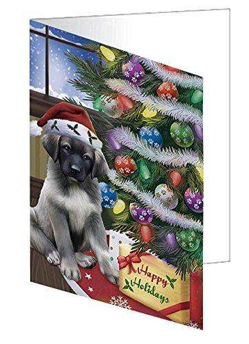 Christmas Happy Holidays Anatolian Shepherds Dog with Tree and Presents Handmade Artwork Assorted Pets Greeting Cards and Note Cards with Envelopes for All Occasions and Holiday Seasons